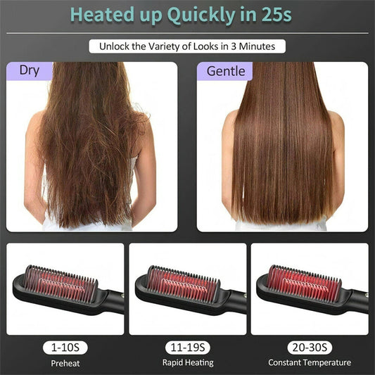 2-in-1 Hair Styler: Straightener & Hot Comb with Ion Technology for Smooth Curls & Shine