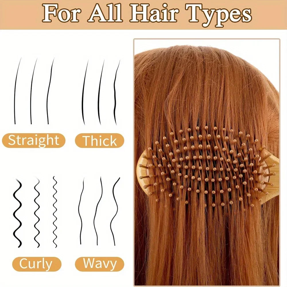 Bamboo Massage Paddle Comb – Anti-Static Hairbrush for Real Hair Wigs & Everyday Use