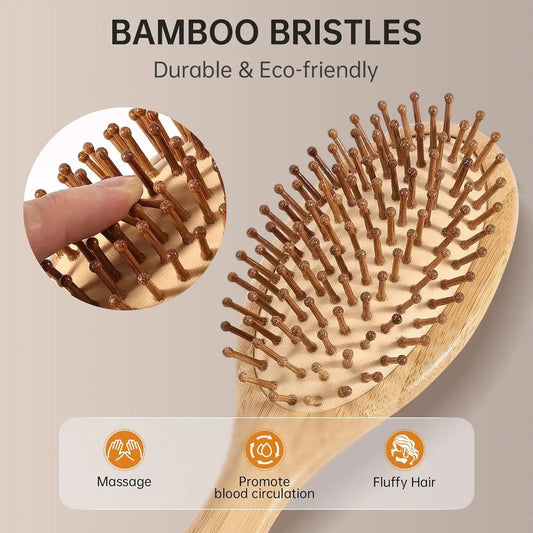 Bamboo Massage Paddle Comb – Anti-Static Hairbrush for Real Hair Wigs & Everyday Use