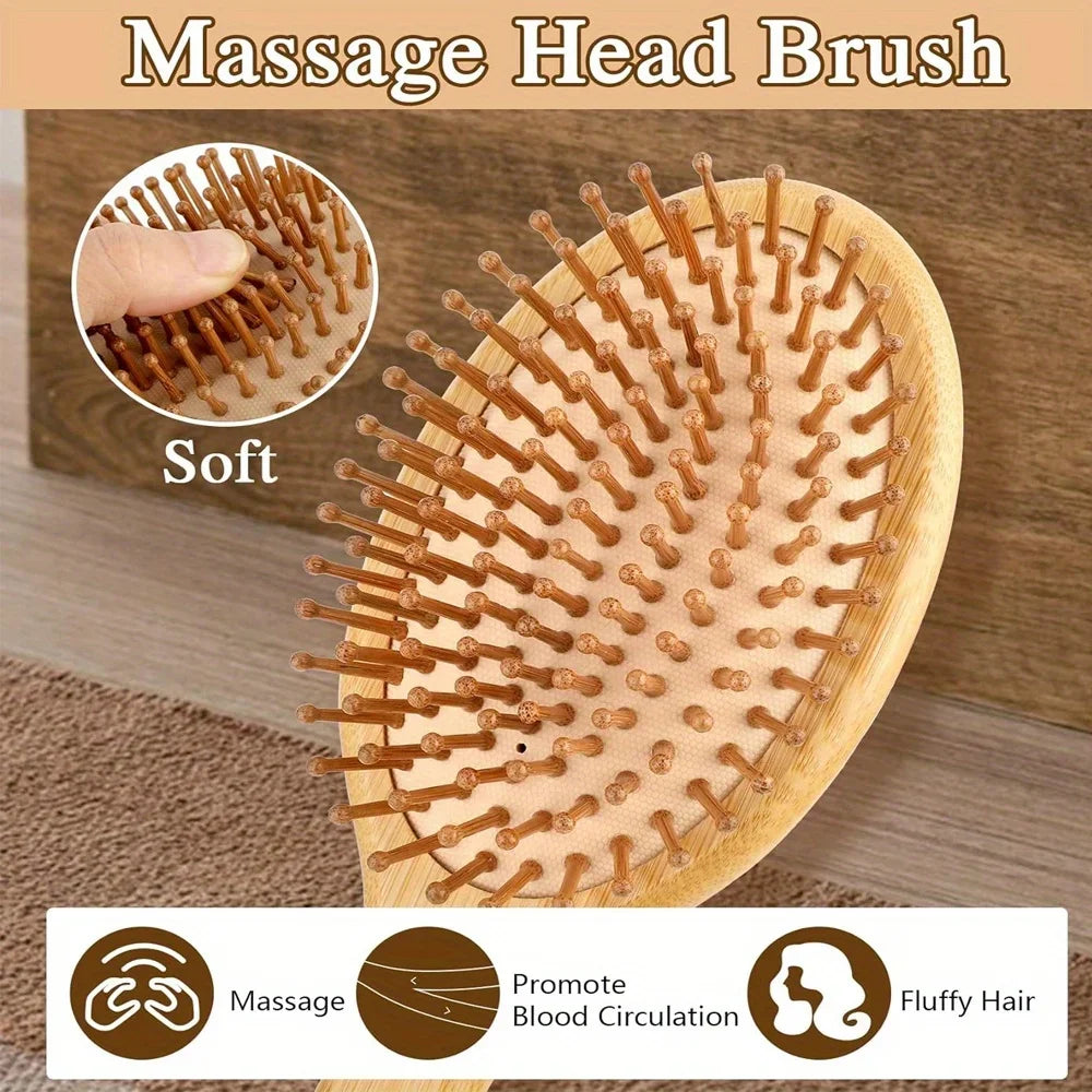 Bamboo Massage Paddle Comb – Anti-Static Hairbrush for Real Hair Wigs & Everyday Use