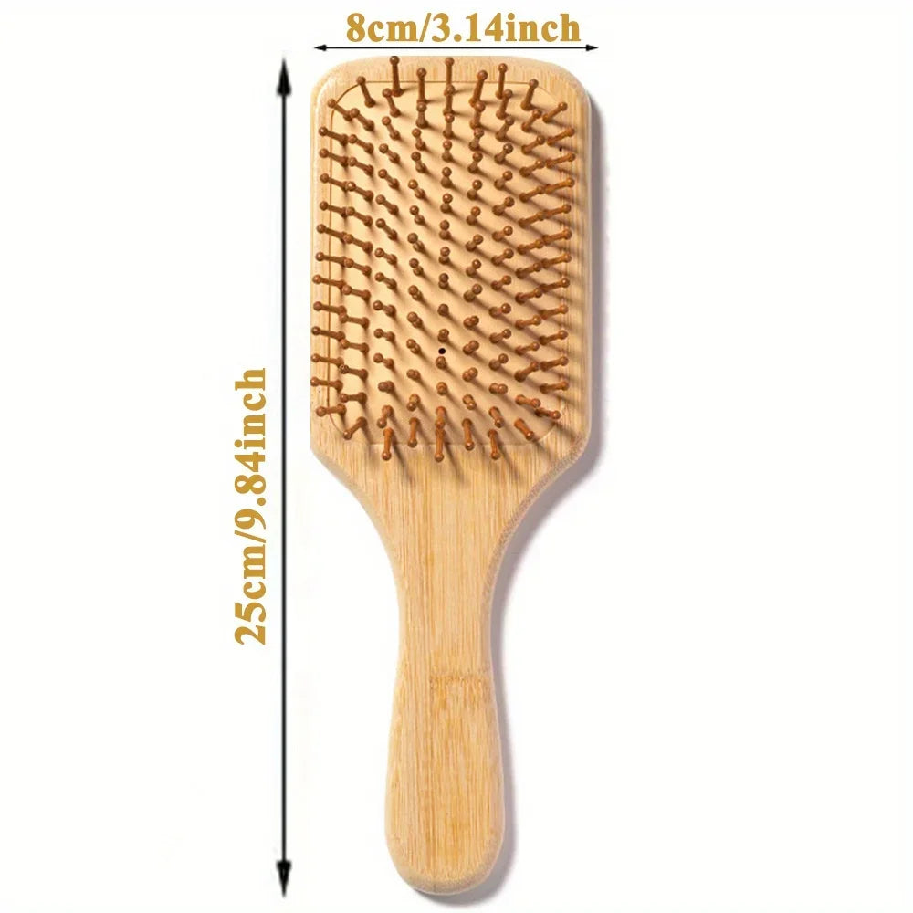 Bamboo Massage Paddle Comb – Anti-Static Hairbrush for Real Hair Wigs & Everyday Use