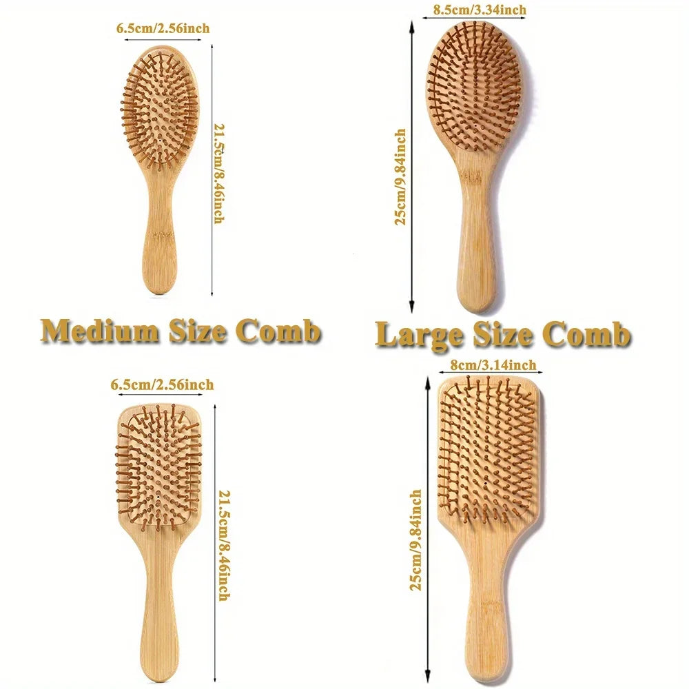 Bamboo Massage Paddle Comb – Anti-Static Hairbrush for Real Hair Wigs & Everyday Use