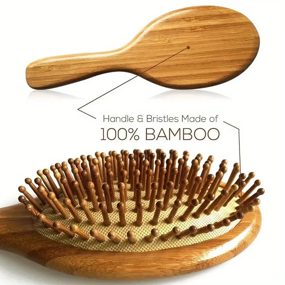 Bamboo Massage Paddle Comb – Anti-Static Hairbrush for Real Hair Wigs & Everyday Use
