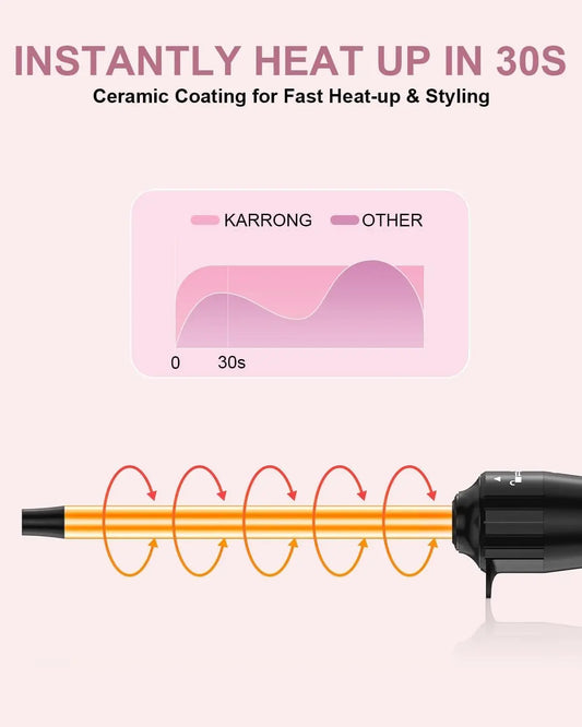 3/8 Inch Tourmaline Ceramic Curling Wand, Small Curling Iron for Short & Long Hair, 30S Instant Heat Up, 2 Temperature Settings,