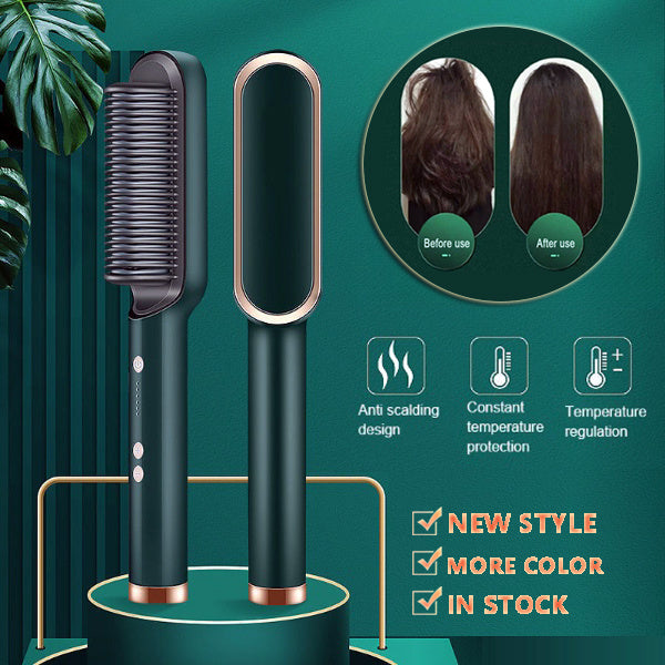 2-in-1 Hair Styler: Straightener & Hot Comb with Ion Technology for Smooth Curls & Shine