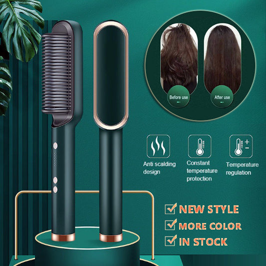 2-in-1 Hair Styler: Straightener & Hot Comb with Ion Technology for Smooth Curls & Shine