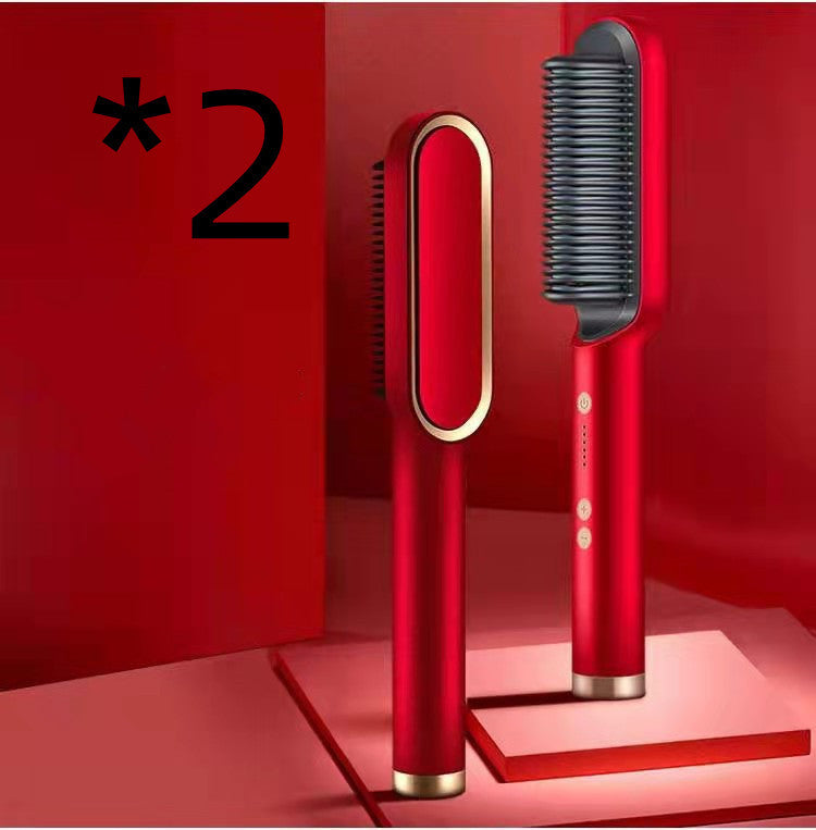 2-in-1 Hair Styler: Straightener & Hot Comb with Ion Technology for Smooth Curls & Shine