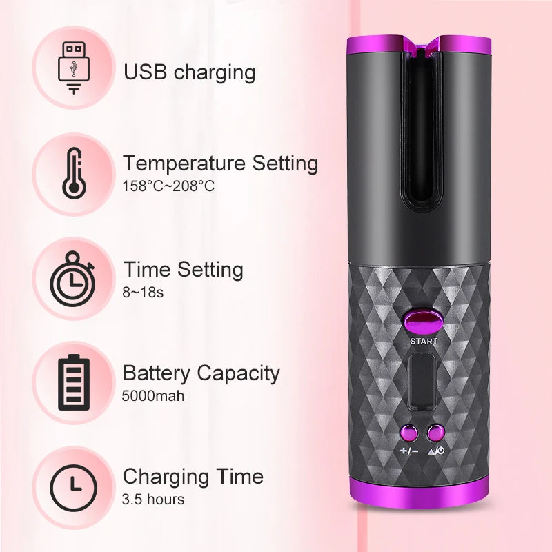 Portable Wireless Automatic Hair Curler 3 Color Options USB Charging Anti-Scalding Hair Curling Iron for Styling