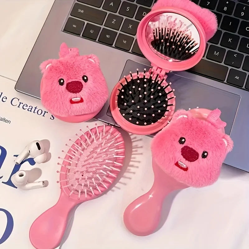 Portable Plush Beaver Air Cushion Comb – Scalp Massage Hairbrush with ABS Handle (1pc)"