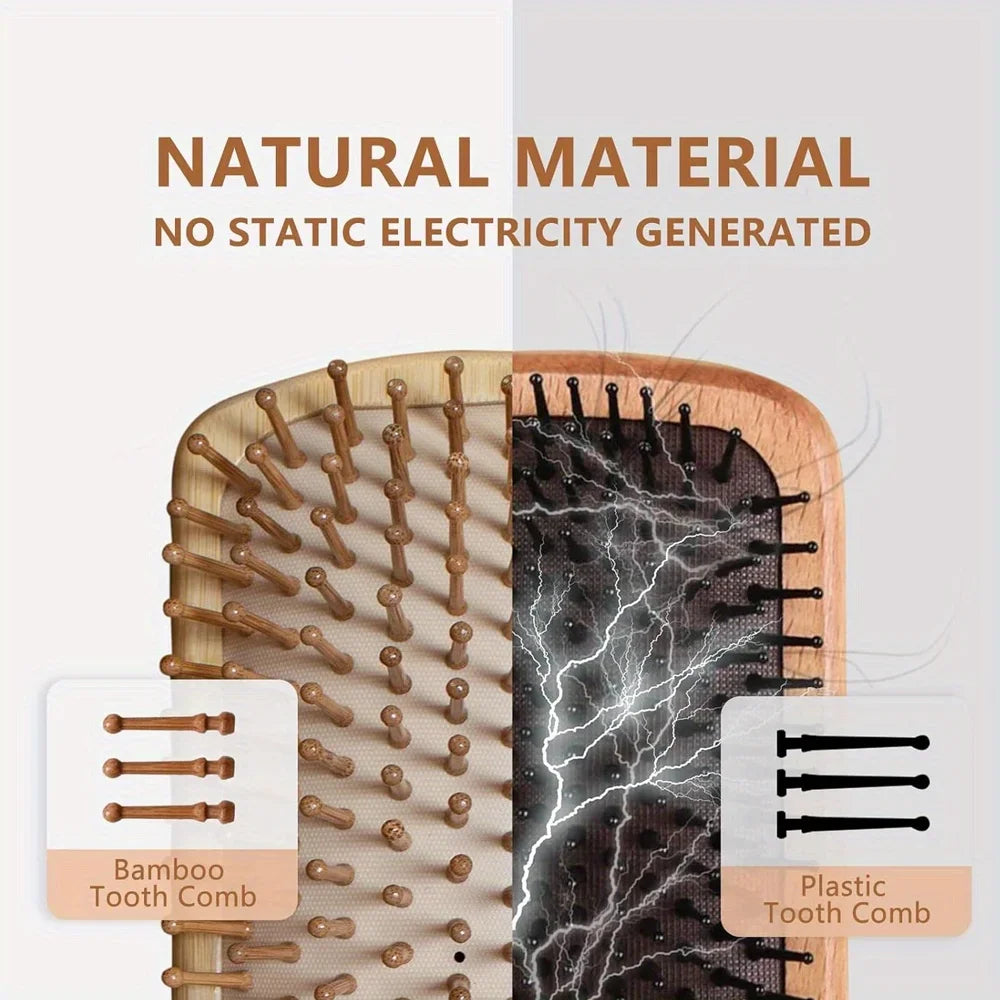 Bamboo Massage Paddle Comb – Anti-Static Hairbrush for Real Hair Wigs & Everyday Use