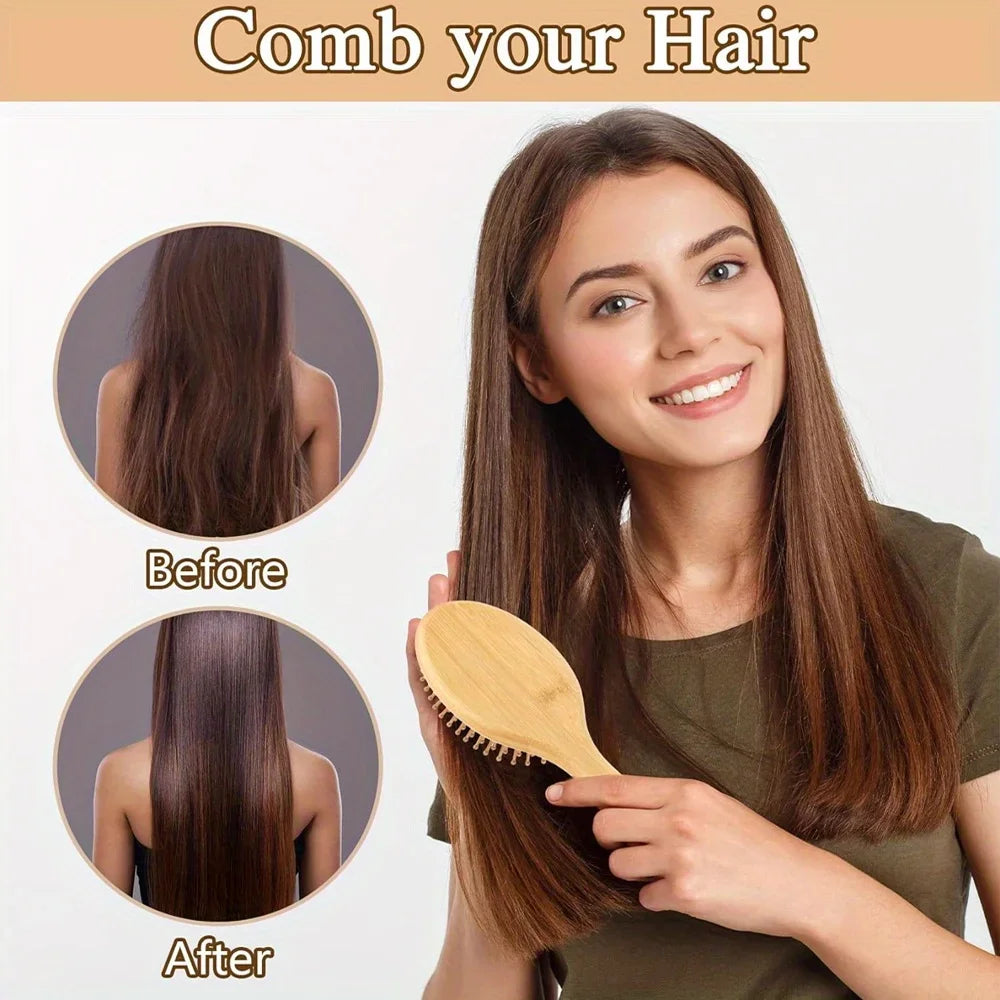 Bamboo Massage Paddle Comb – Anti-Static Hairbrush for Real Hair Wigs & Everyday Use