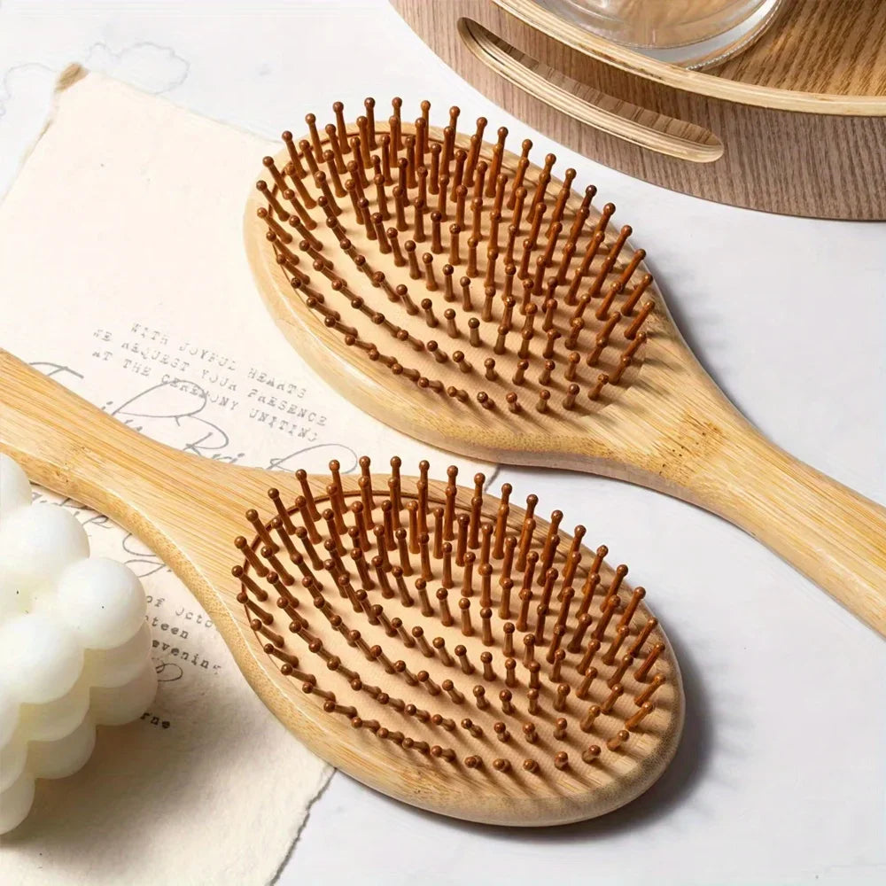 Bamboo Massage Paddle Comb – Anti-Static Hairbrush for Real Hair Wigs & Everyday Use