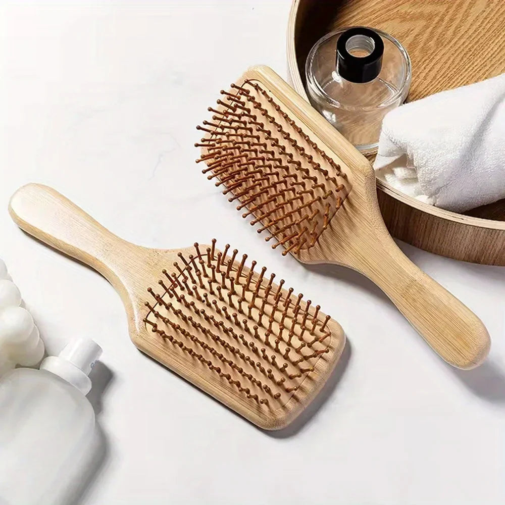 Bamboo Massage Paddle Comb – Anti-Static Hairbrush for Real Hair Wigs & Everyday Use