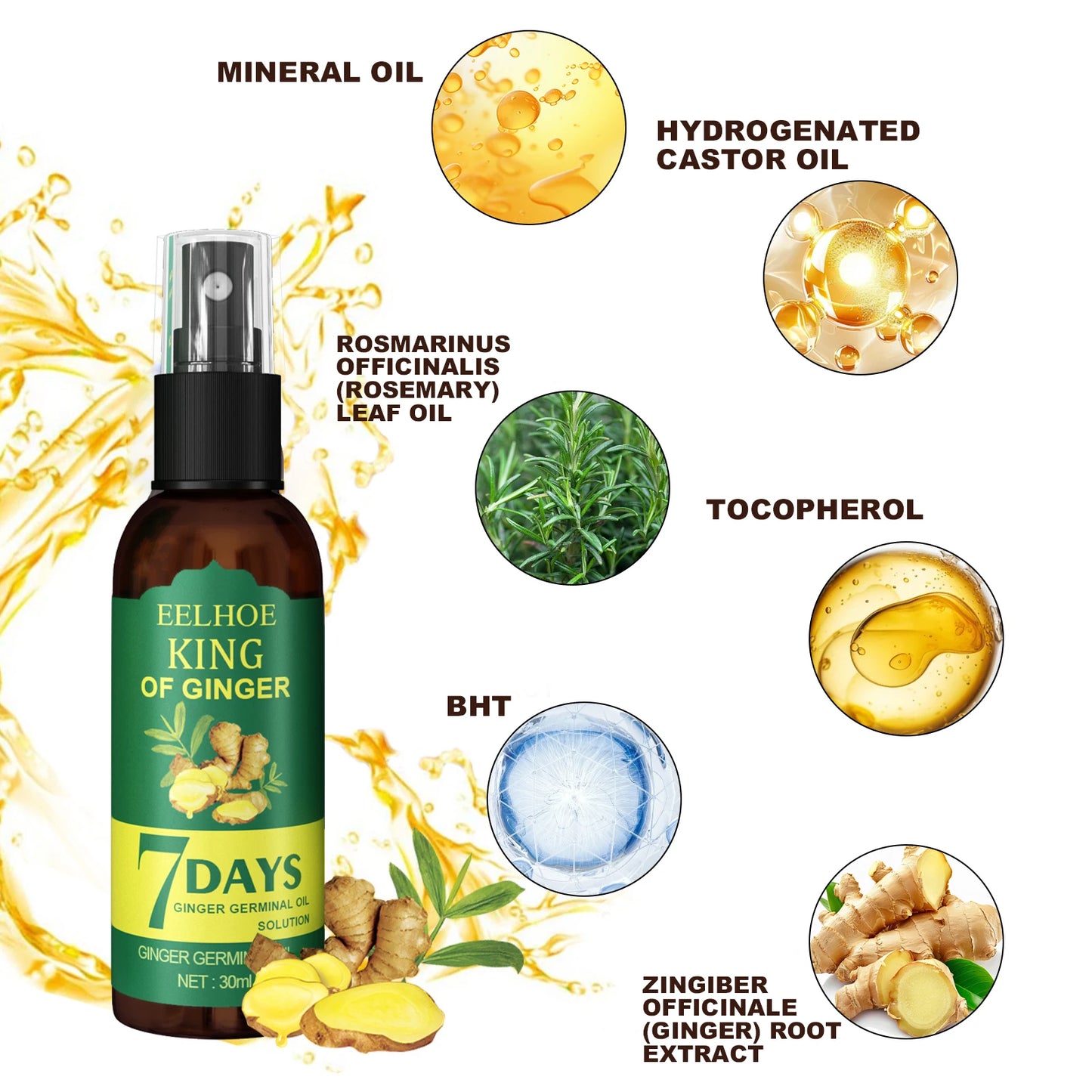 Ginger Care Hair Spray Hair Growth Essence Nourish Hair Roots Massag Scalp Repair Hair Quality Control Oil Hair Care Solution