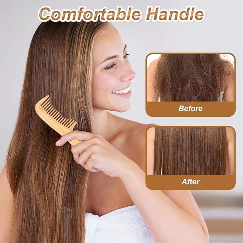 3pcs Natural Handmade Bamboo Comb Set,  anti-static - Wide, Rat Tail, and Fine Tooth Styles - Suitable for All Hair Types.