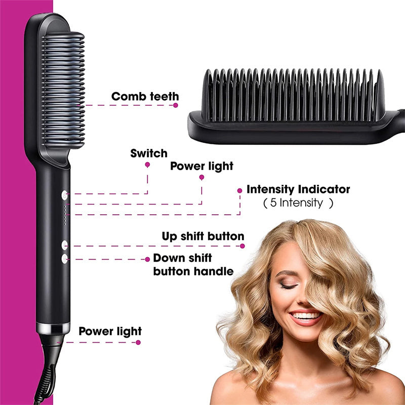 2-in-1 Hair Styler: Straightener & Hot Comb with Ion Technology for Smooth Curls & Shine