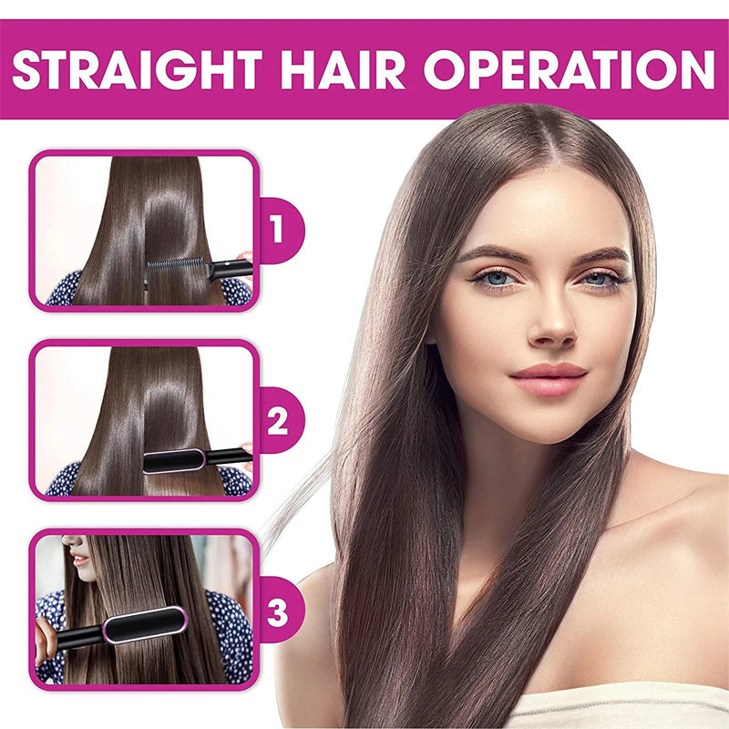 2-in-1 Hair Styler: Straightener & Hot Comb with Ion Technology for Smooth Curls & Shine